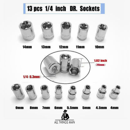 46 stuks metrieke sokstel 1/4" dryfskroewedraaierstel Ratchet Torx Hex Wrench Bit