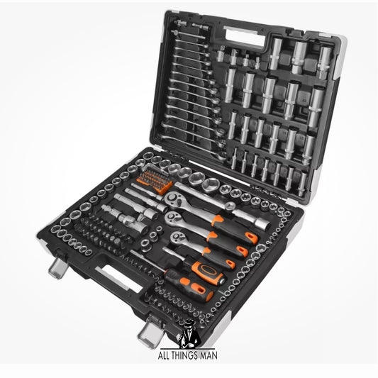 Socket Set -  215-Piece Socket and Ratchet Set with Drill Bits - VonHaus.   ATM.T.SS01C