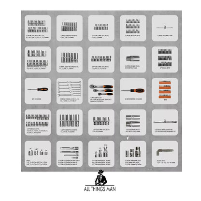 Socket Set -  215-Piece Socket and Ratchet Set with Drill Bits - VonHaus.   ATM.T.SS01C