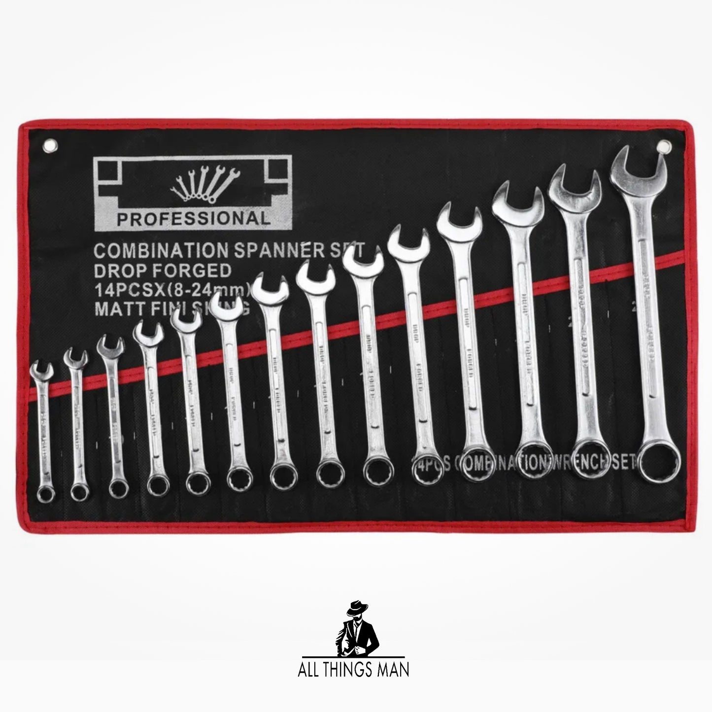 14PC 8-24mm DROP FORGED METRIC COMBINATION SPANNER WRENCH SET & Storage Roll13.99.    ATM.T.SW01A