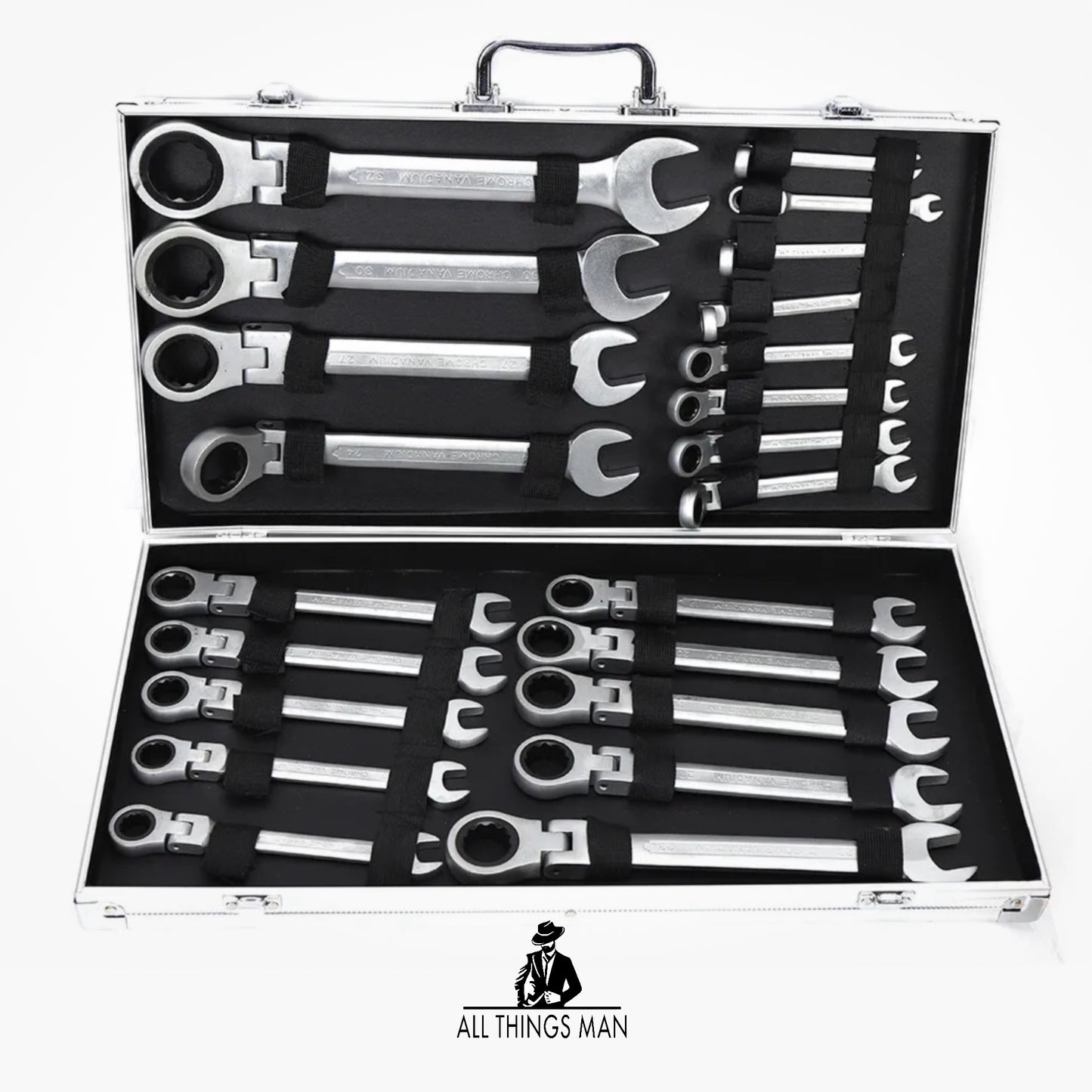 22 Pcs 6-32mm Ratchet Spanner Combination Flexible Head Metric Sizes Wrench Sets.   ATM.T.SW01C