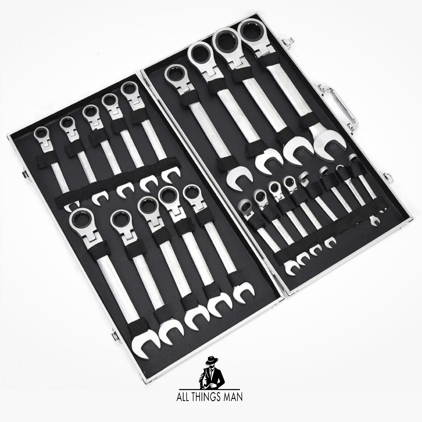 22 Pcs 6-32mm Ratchet Spanner Combination Flexible Head Metric Sizes Wrench Sets.   ATM.T.SW01C