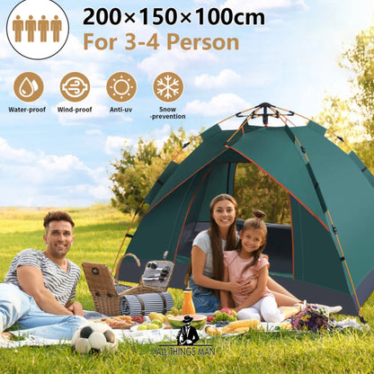 3-4 Man Automatic Instant Double Layer Pop -Up Camping Tent Waterproof  Outdoor