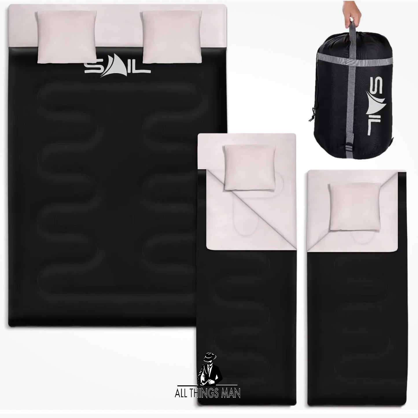 SAIL Waterproof Double Sleeping Bag with 2 Pillows Extra Large 3-4 Season