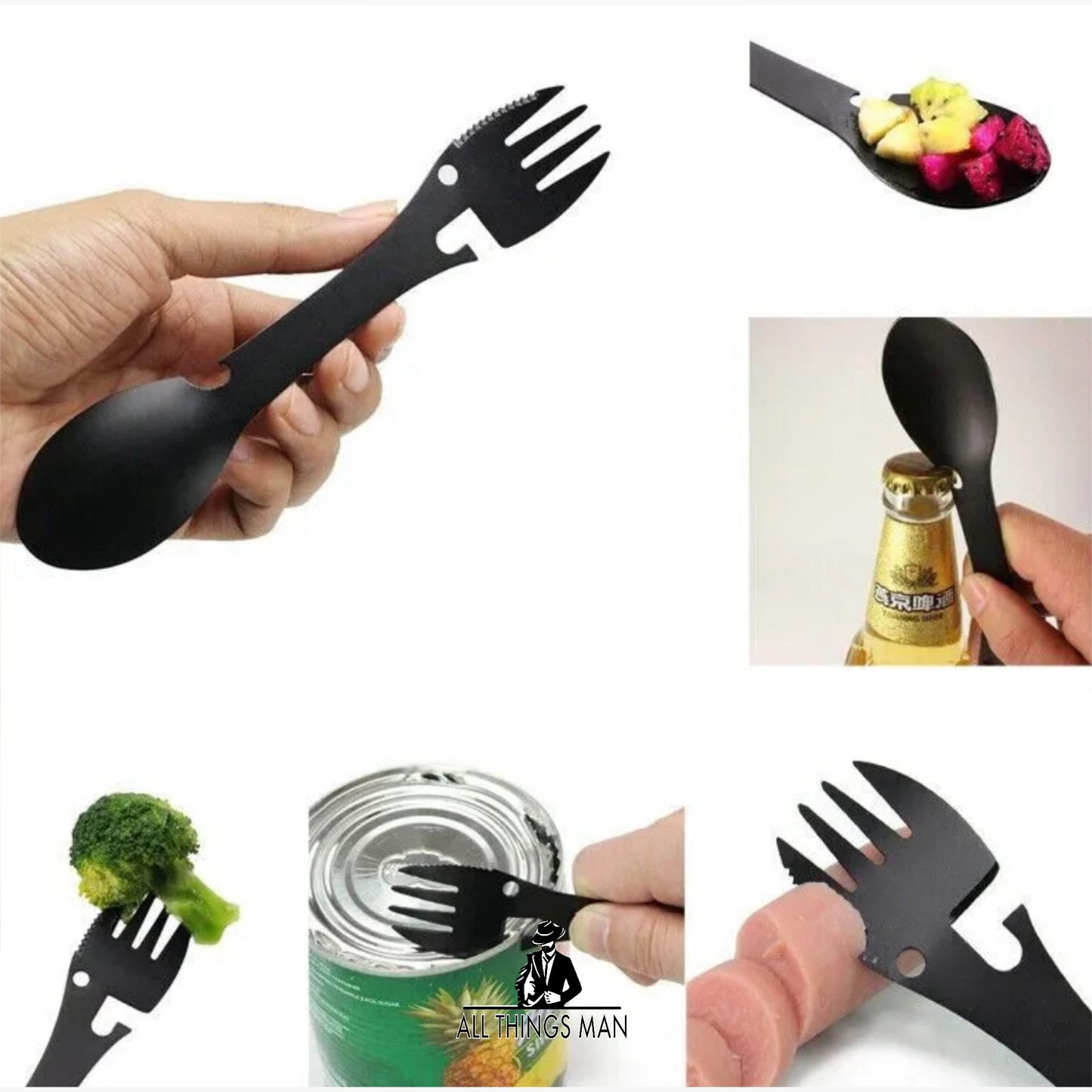 SPORK durable Metal Lightweight 5in1 Fork Spoon Bottle & Can Opener UK Seller