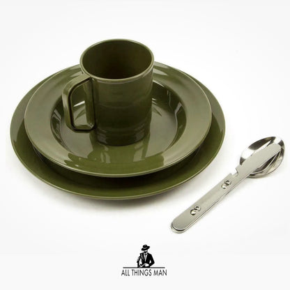 Highlander 1 Person Camping Dinner Set Mug Plate Bowl Cutlery Set Olive