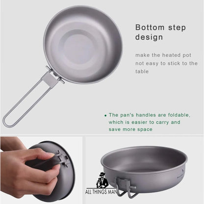 Ultra-Light Titanium Frying Pan Folding Handle Outdoor Camping Titanium Metal