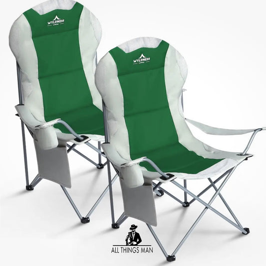 Wyldness Premium Padded Camping Chairs Set of 2-Collapsible Outdoor Seats- Green