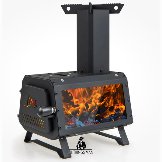 Portable Carbon Steel Wood Stove Wood Camping Stove Heater w/2 Cooking Position