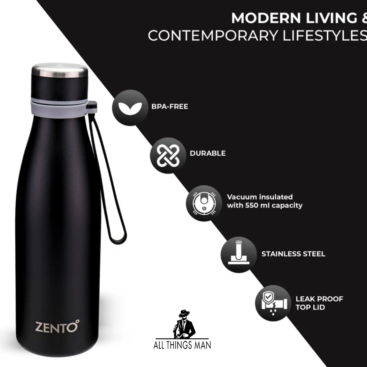 Stainless Steel Water Bottle Insulated Metal Camping Drink Flask 550ml