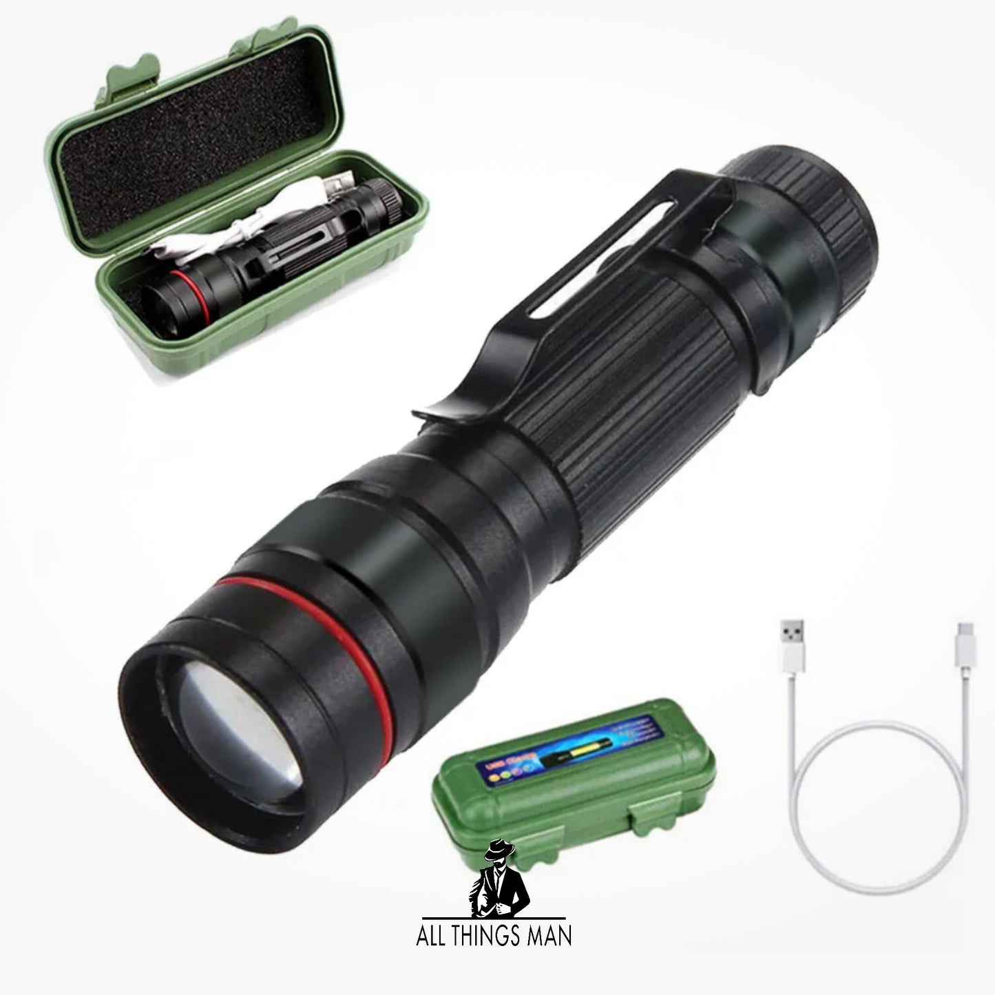 USB Rechargeable LED Flashlight Super Bright Box Torch Tactical Light