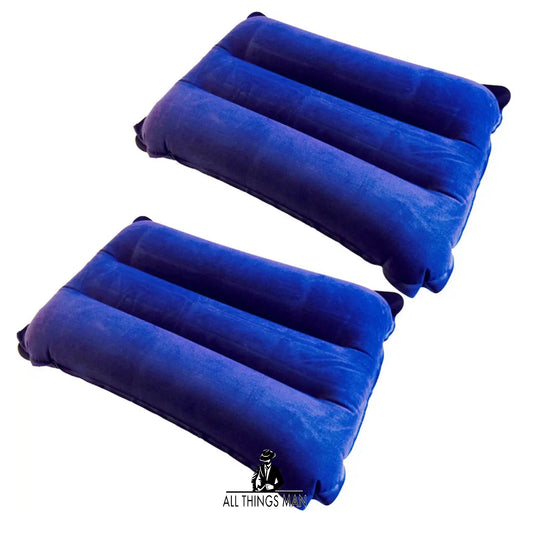 2x Blow Up Travel Pillows Inflatable Neck Cushions Rest Support Camping Flight