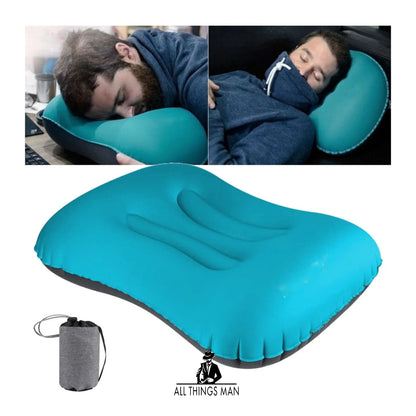 Inflatable Air Pillow Camping Sleep Pillow Travel Hiking Beach w/ Storage Bag