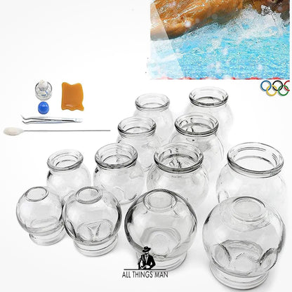 Professional 12pcs Glass Cupping Therapy Set Fire Glass Cupping Set