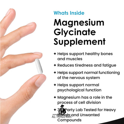 Magnesium Glycinate Kapsules Hoë Sterkte 1040mg Moegheid Been Gesondheid 120 Doppies