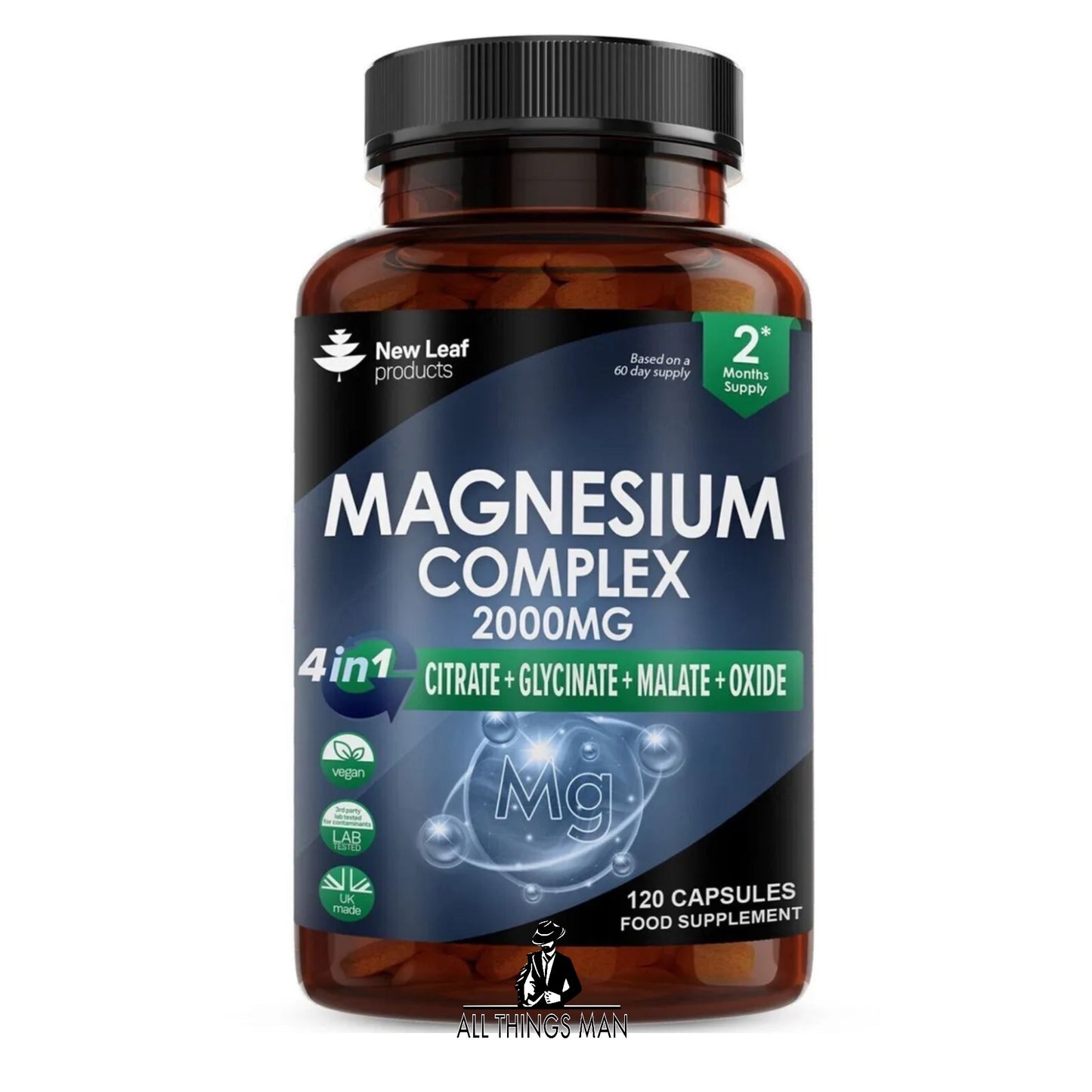 Magnesium Glycinate 4-in-1 Complex 2000mg - Hoë Sterkte Magnesium Kapsules