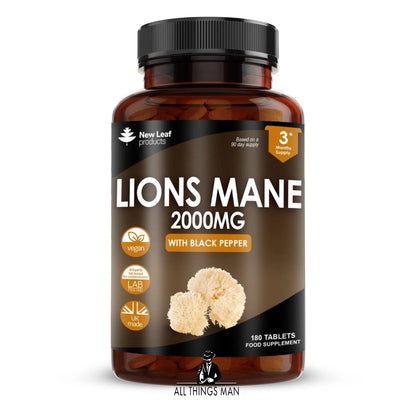 Lions Mane Extract Mushroom 2000mg - 180 High Strength Vegan Tablets