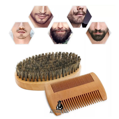 Boar Bristle Beard Brush & Wooden Comb Kit Beard Care Kit l Beard Grooming Kit