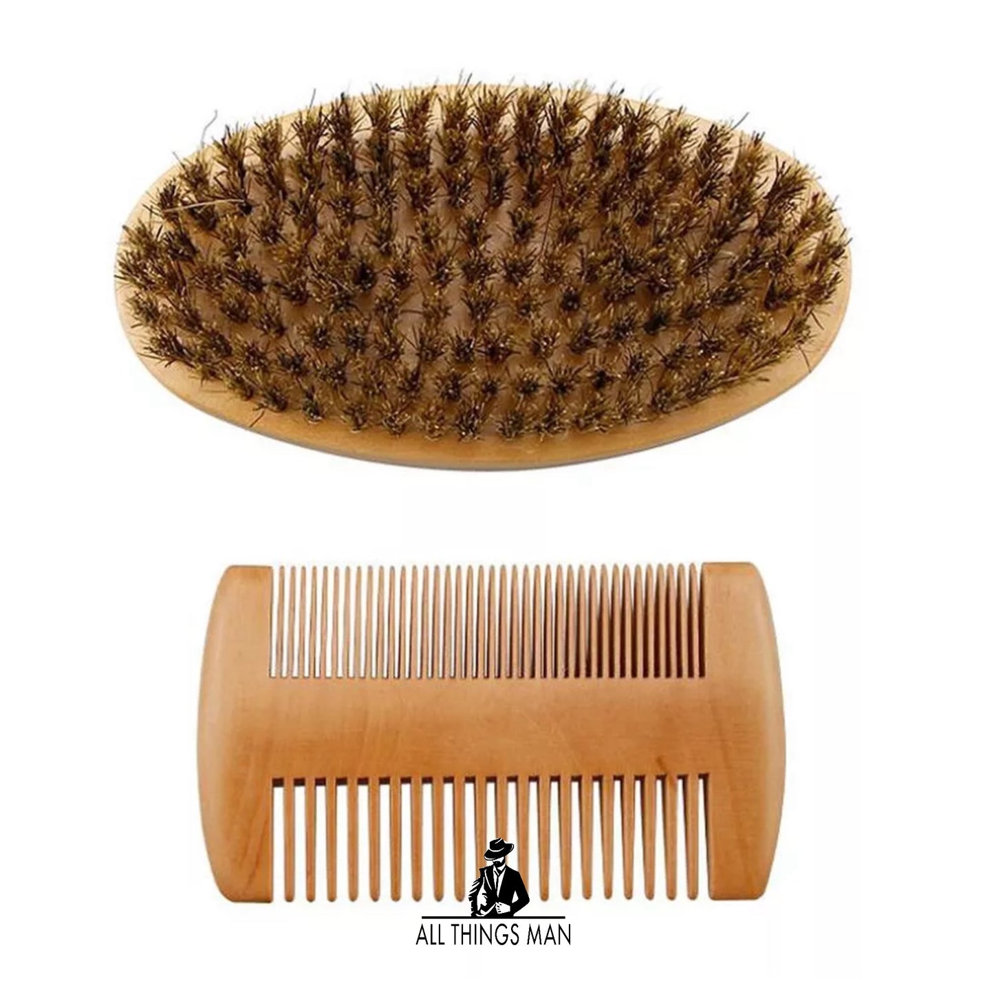 Boar Bristle Beard Brush & Wooden Comb Kit Beard Care Kit l Beard Grooming Kit