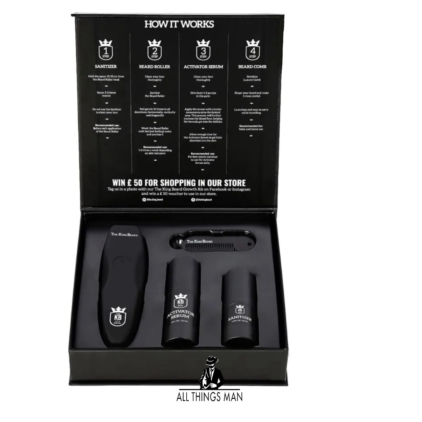 THE KING BEARD Growth Kit Facial Hair Care 4 Pcs Set with Activator Serum