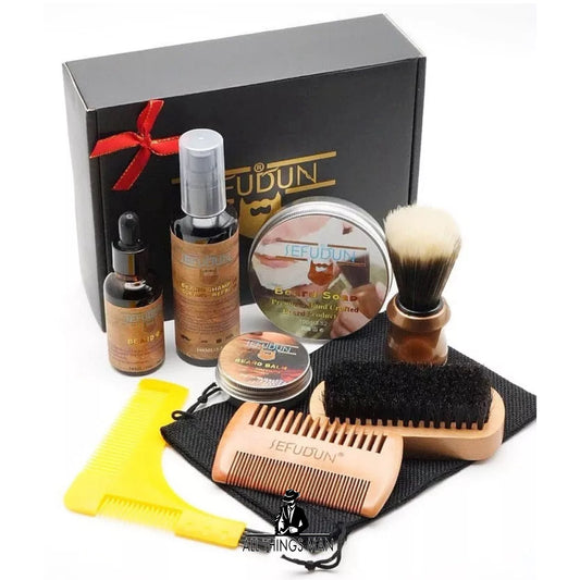 9pcs Men's Gent's BEARD GROOMING GIFT SET KIT Shampoo Oil Balm Wooden Brush Comb