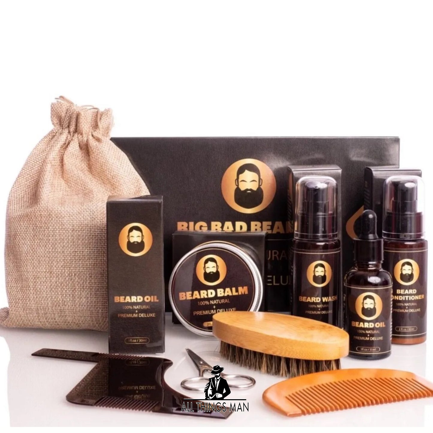 Big Bad Beard Grooming Kit For Men 9 in 1 Premium Beard Grooming Set, Beard Care