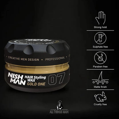 Nish Man Hair Styling Wax - Premium Hair Styling Clay - Shine Look - 07 Gold One