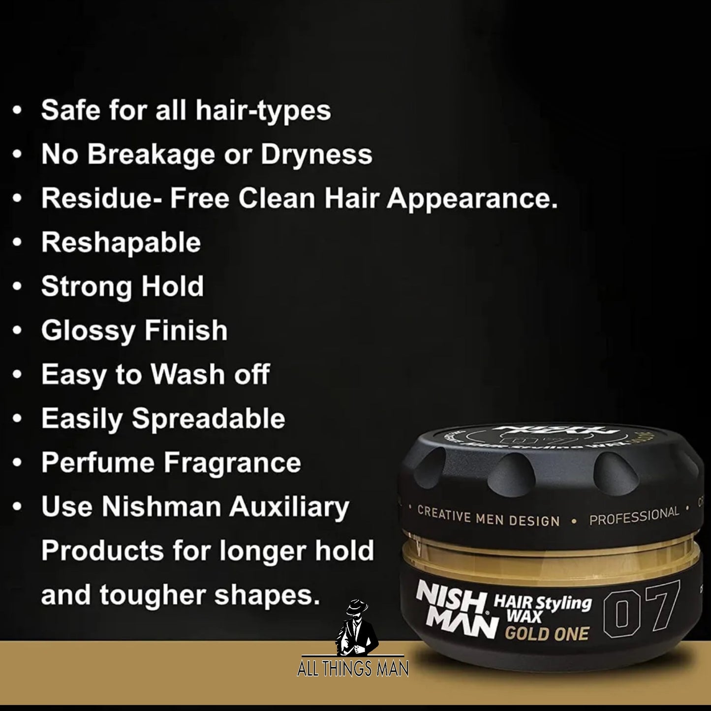 Nish Man Hair Styling Wax - Premium Hair Styling Clay - Shine Look - 07 Gold One