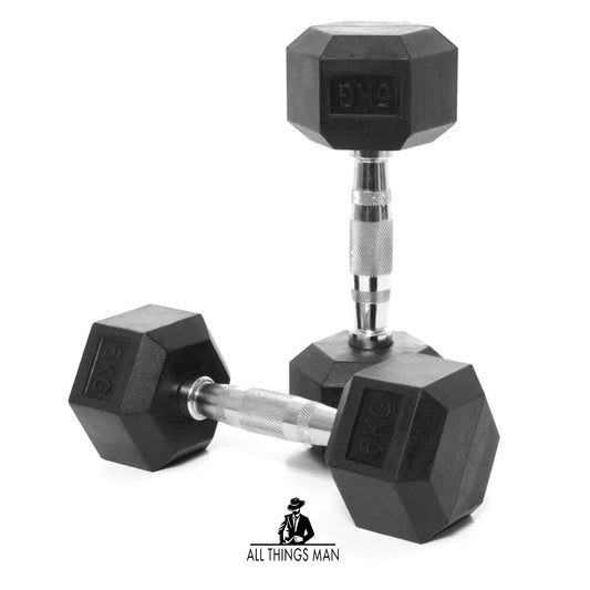 Hex Dumbbells Rubber Encased Cast Iron Home Weights Gym Fitness Sports 5KG