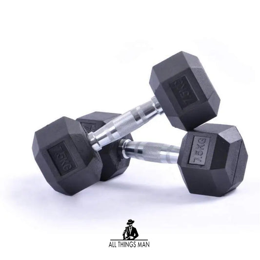 Hex Dumbbells Rubber Encased Cast Iron Home Weights Gym Fitness Sports 7.5KG