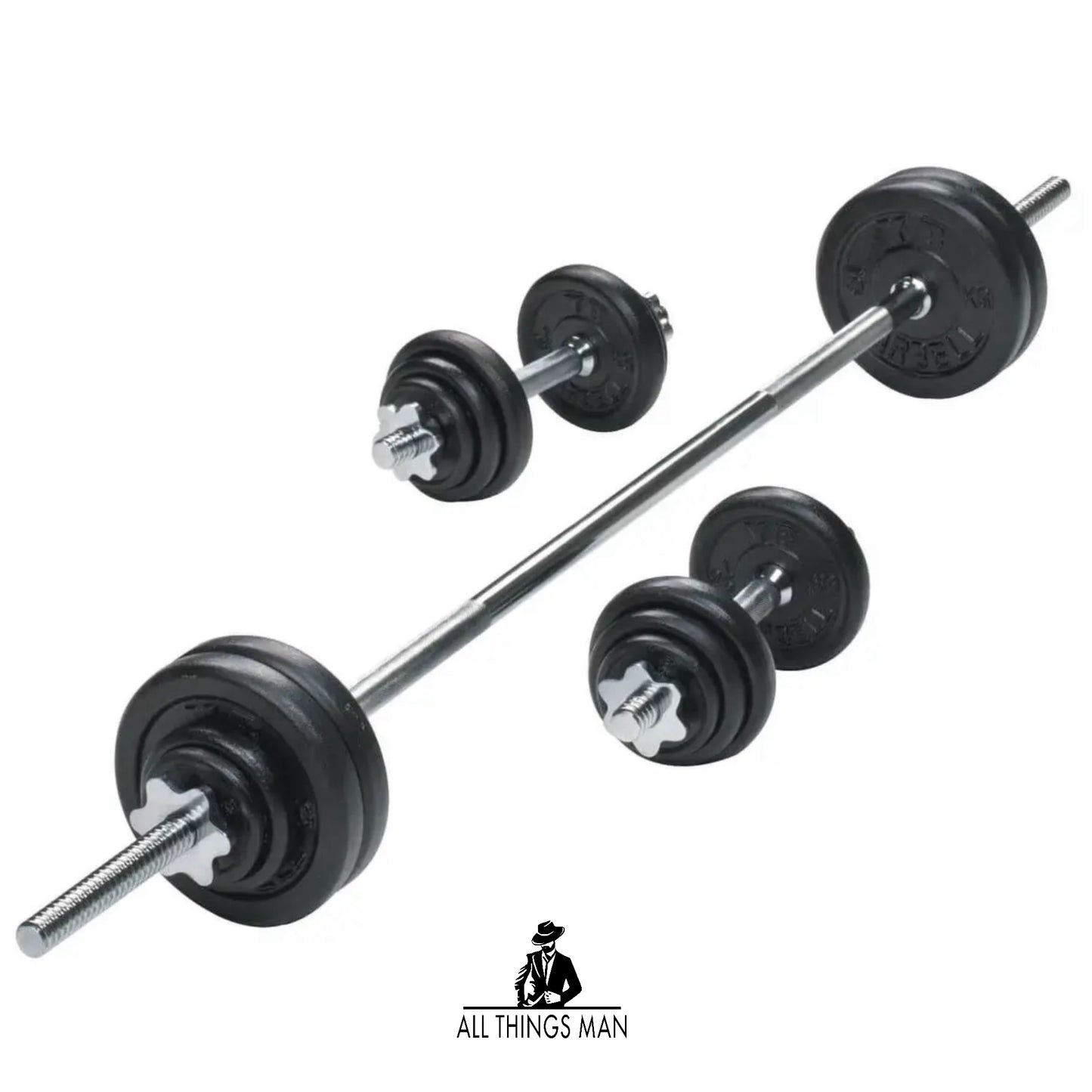 York 50kg Cast Iron Barbell & Dumbbell Weight Set Home Lifting Gym Bar Training