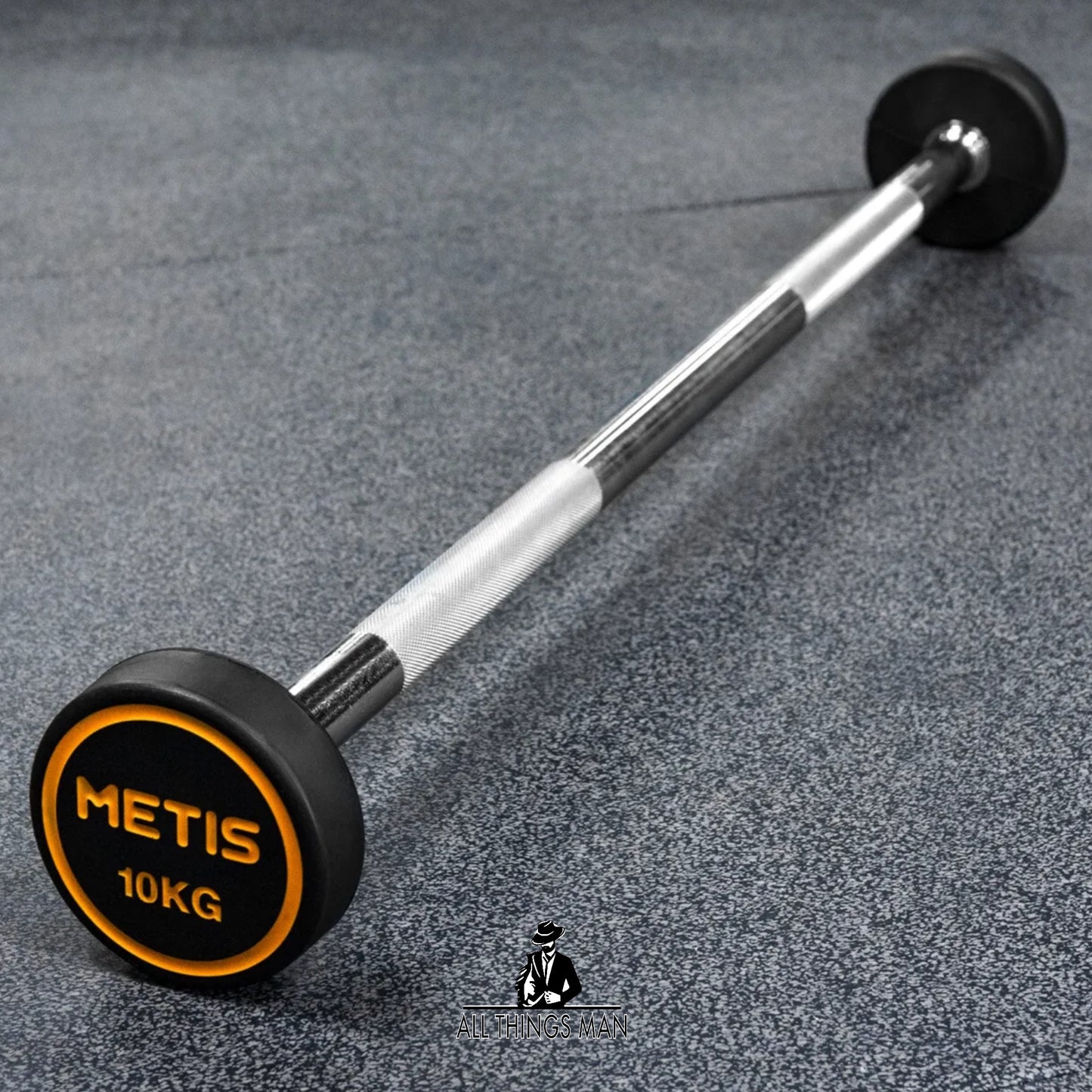 METIS Rubber Barbell Weights FIXED BAR – Weightlifting Gym Workouts 10KG