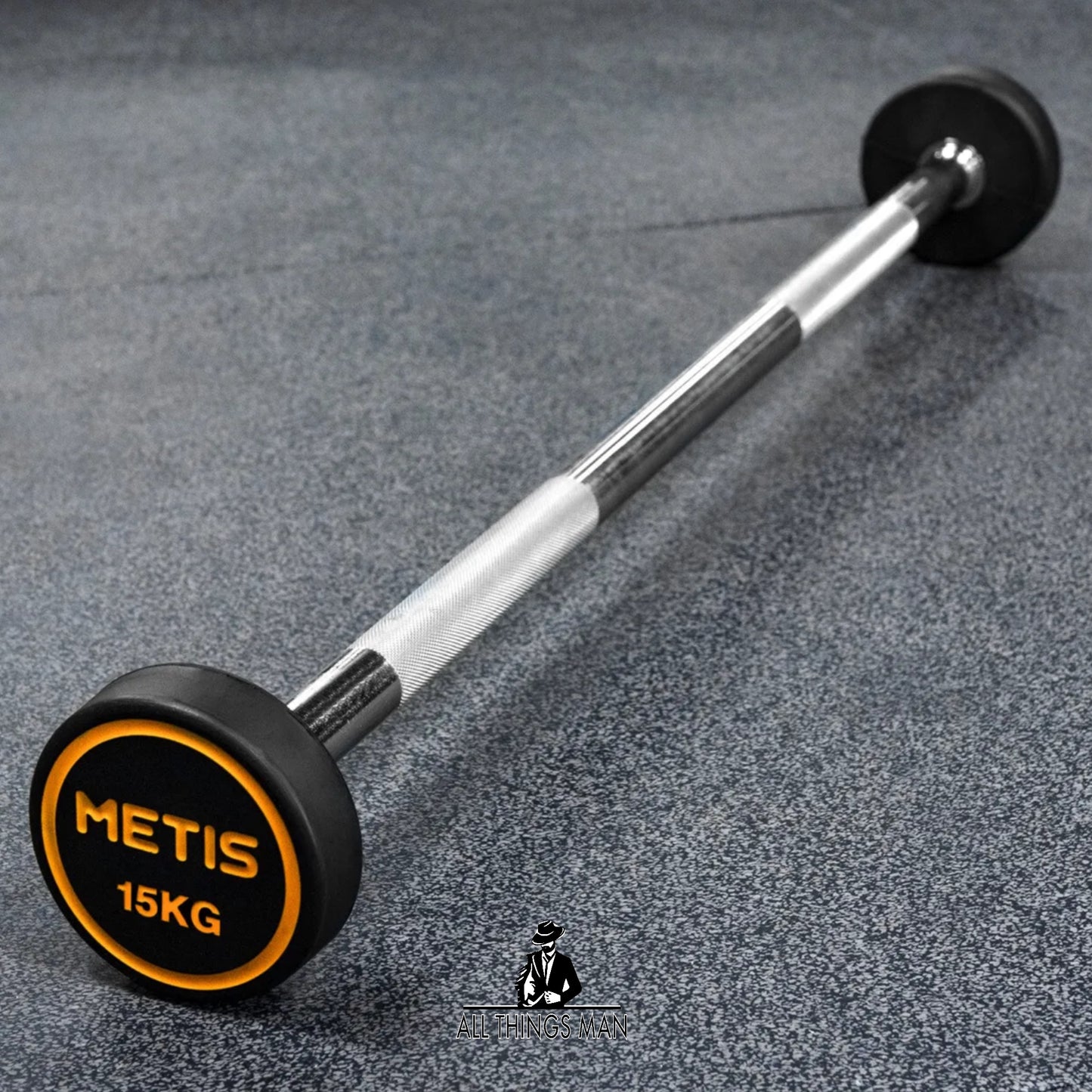 METIS Rubber Barbell Weights FIXED BAR – Weightlifting Gym Workouts 15KG