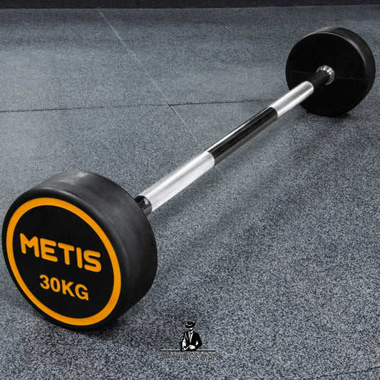 METIS Rubber Barbell Weights FIXED BAR – Weightlifting Gym Workouts 30KG