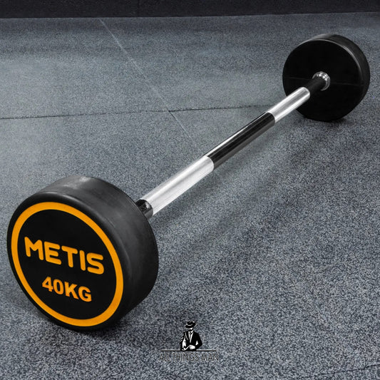 METIS Rubber Barbell Weights FIXED BAR – Weightlifting Gym Workouts. 40kg