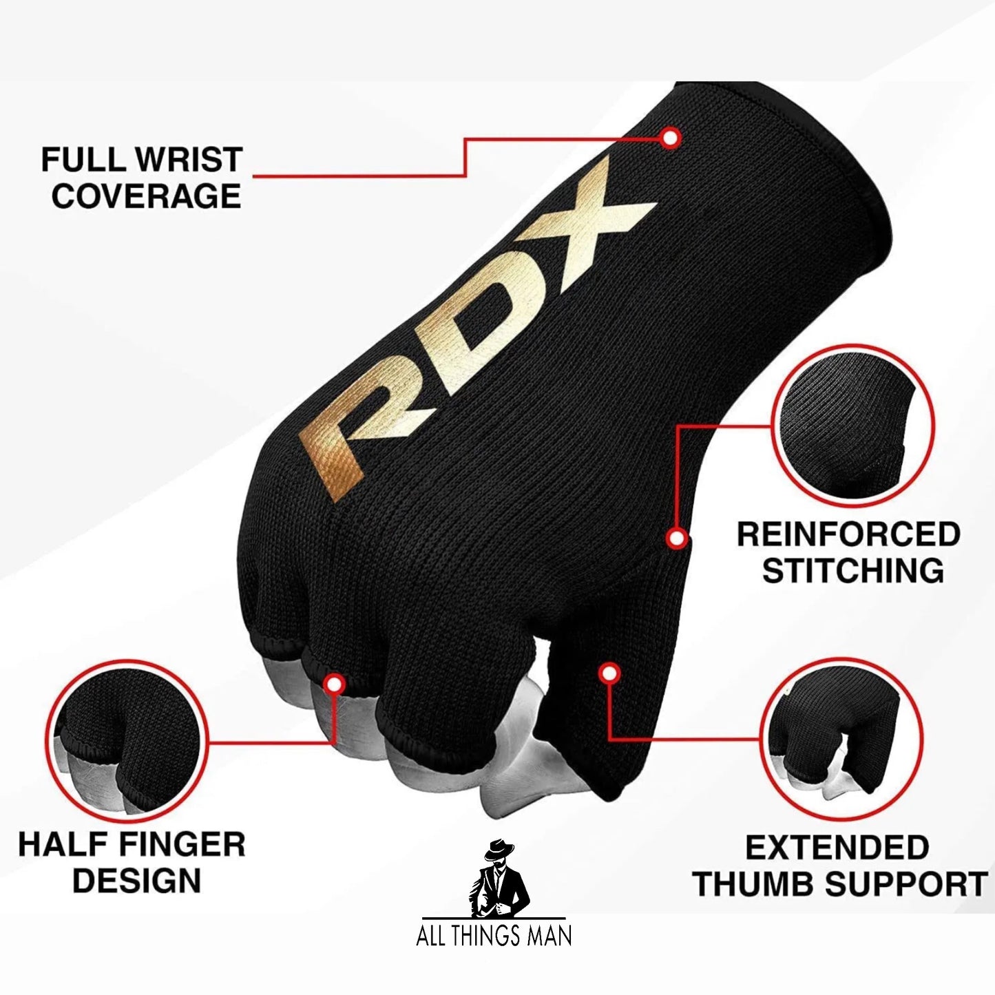 Boxing Hand Wraps by RDX, Elasticated Inner Gloves, Muay Thai Wraps, Boxing Wrap