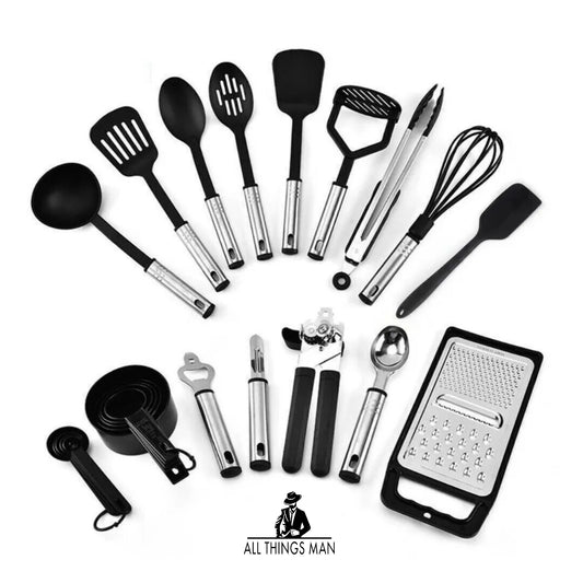 24pcs Cooking Utensil Set Kitchen Baking Spoon Spatula Bbq Serving Peeler Tongs.      ATM.CO.UT01C