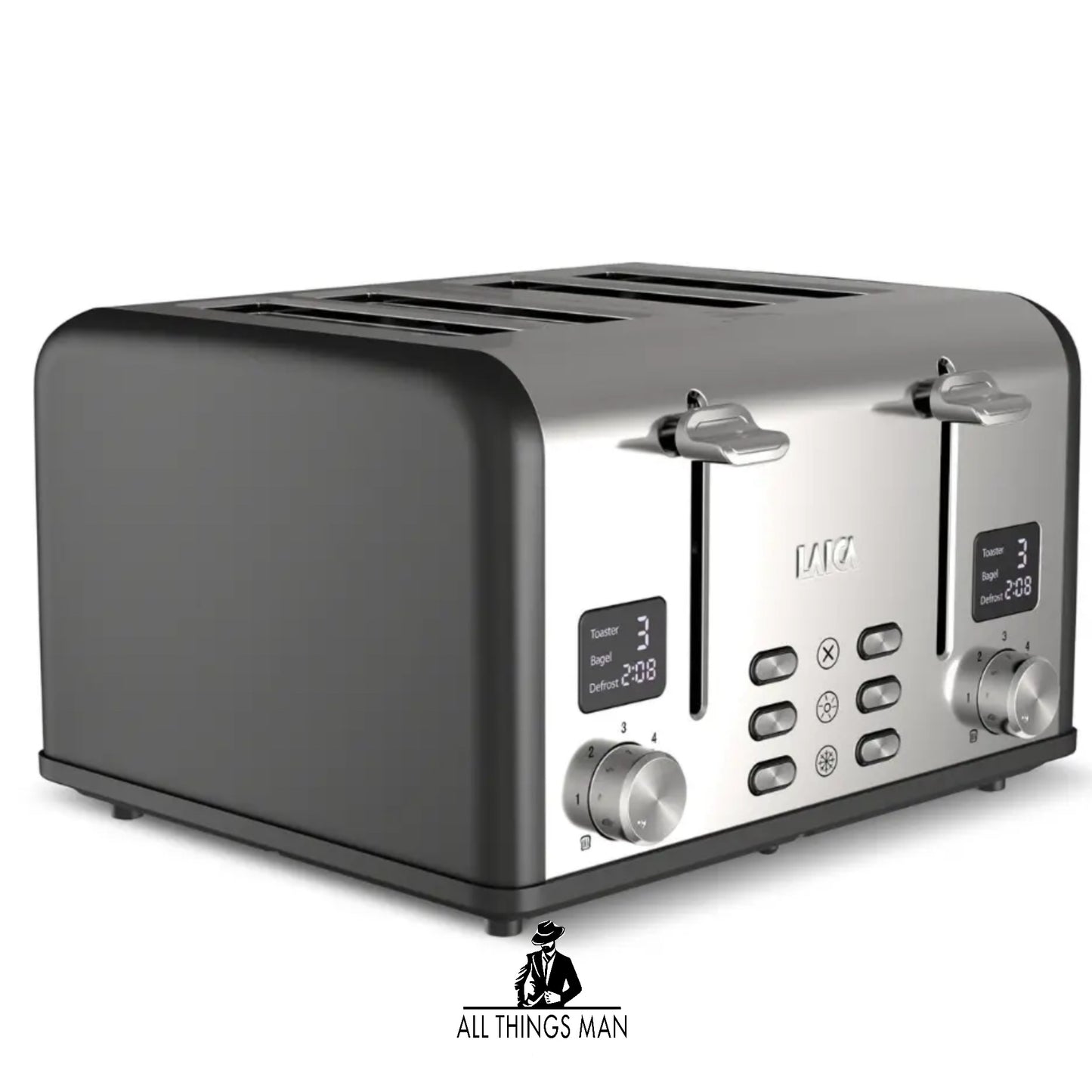 4 Slice Digital Toaster, Wide Slots, Defrost/Reheat, Browning Settings, Laica.       ATM.CO.SKA.TST01A