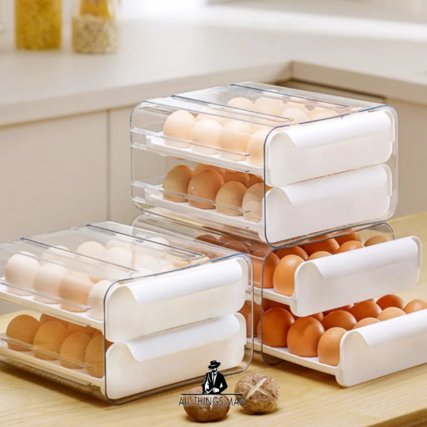 Kitchen Pull-out Egg Storage Rack Fridge Organizer For 32Egg Creative Holder Box.  ATM.CO.STO.ER01A