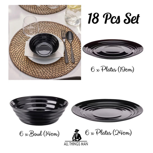 Black Dinnerware Bowl Plates Crockery Round Dinner Set Tableware 18 Pc.       ATM.CO.TBW.PL01B