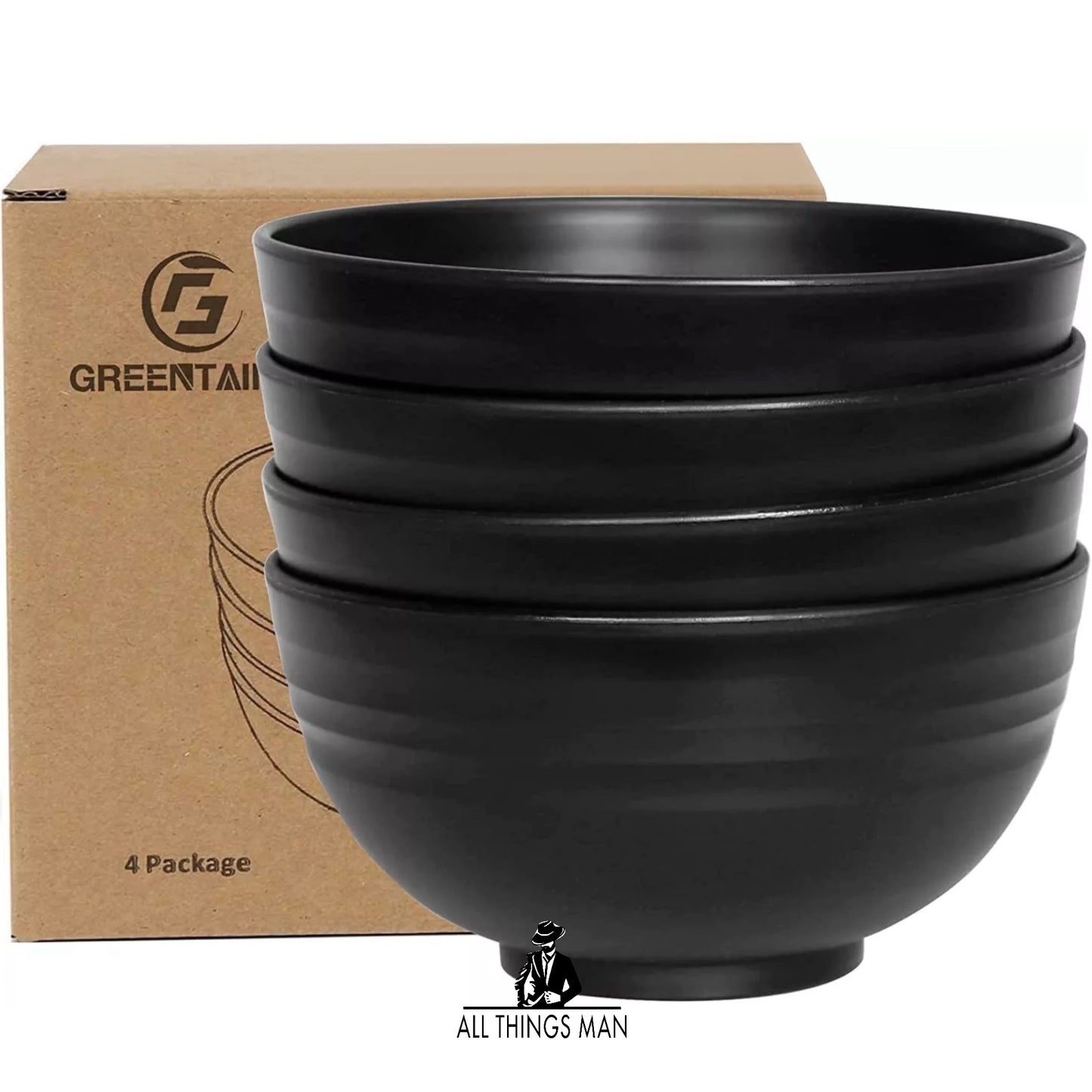 Unbreakable Large Cereal Bowls -24 OZ Plastic Lightweight Bowl Sets 4 -Black.      ATM.CO.TBW.BWL01A