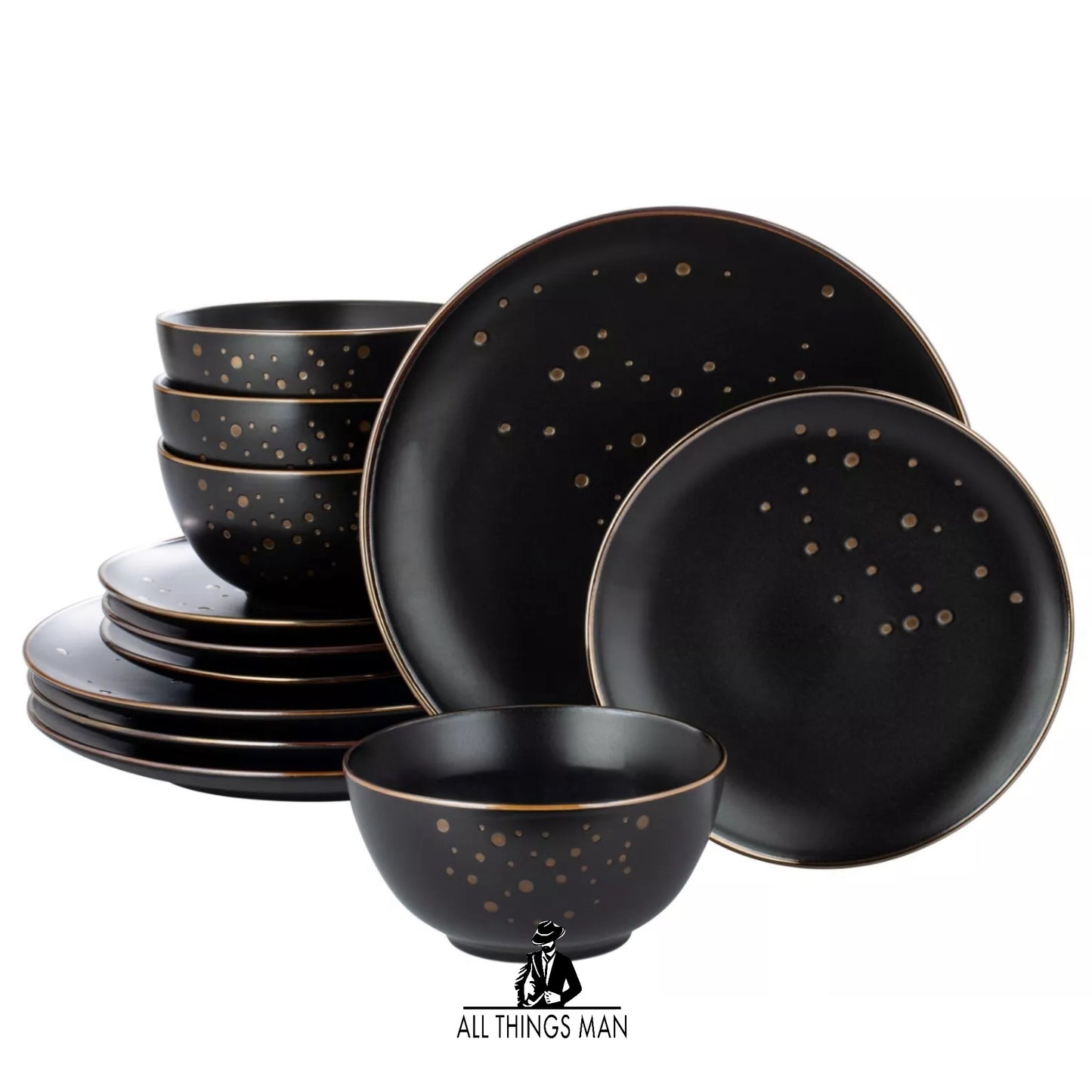 12pc Ebony & Gold Dinner Set.       ATM.CO.TBW.BWL01B