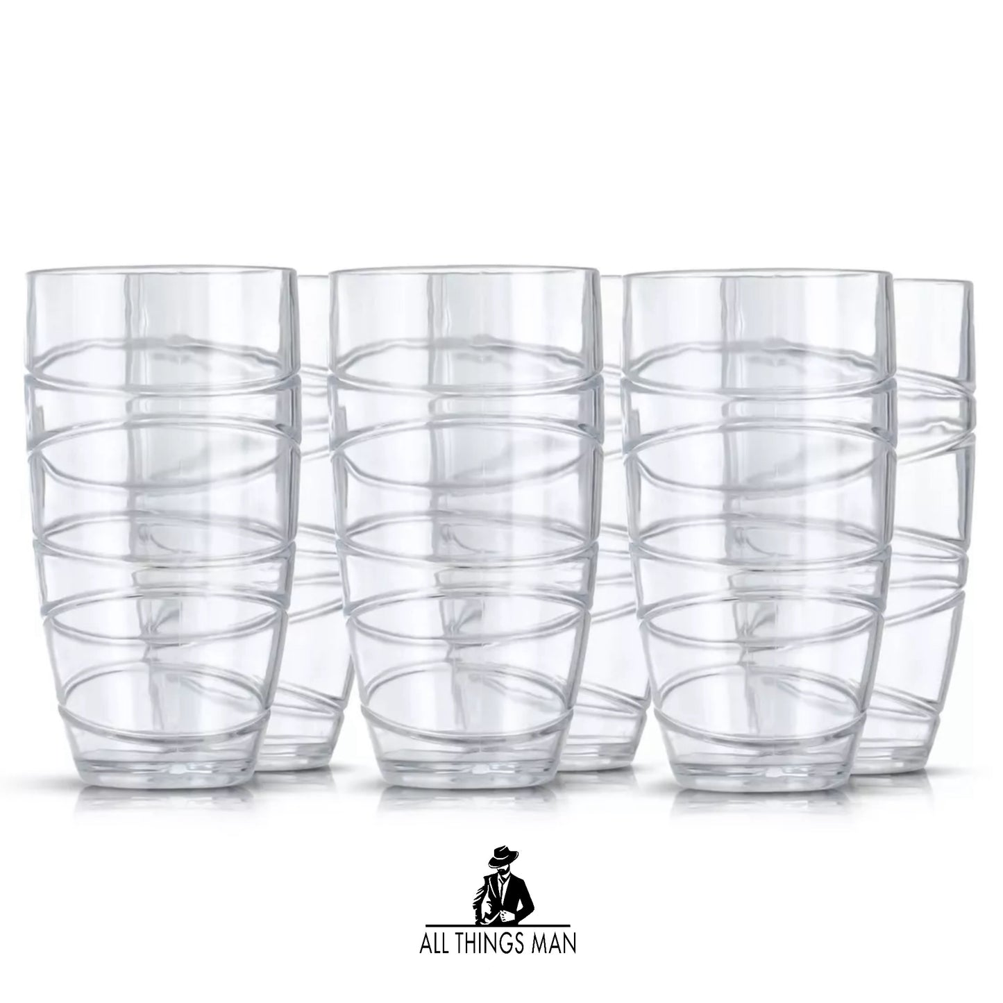 6 Tall Reusable Tumbler Glasses Plastic Clear Swirl Summer Party BBQ Picnic 700m.     ATM.CO.TBW.GL01A