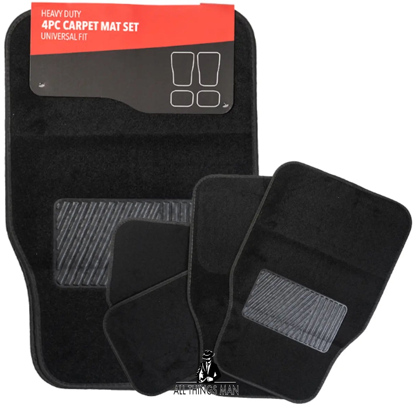 Universal Car Mats - Black Carpet Red Trim Blue Trim Car Floor Mats Set