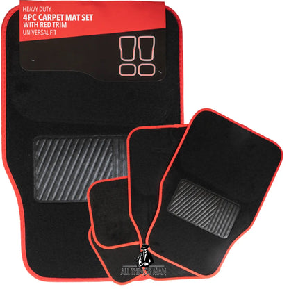 Universal Car Mats - Black Carpet Red Trim Blue Trim Car Floor Mats Set