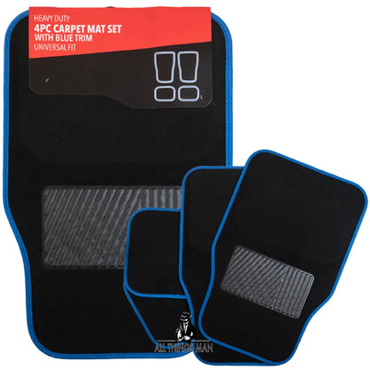 Universal Car Mats - Black Carpet Red Trim Blue Trim Car Floor Mats Set