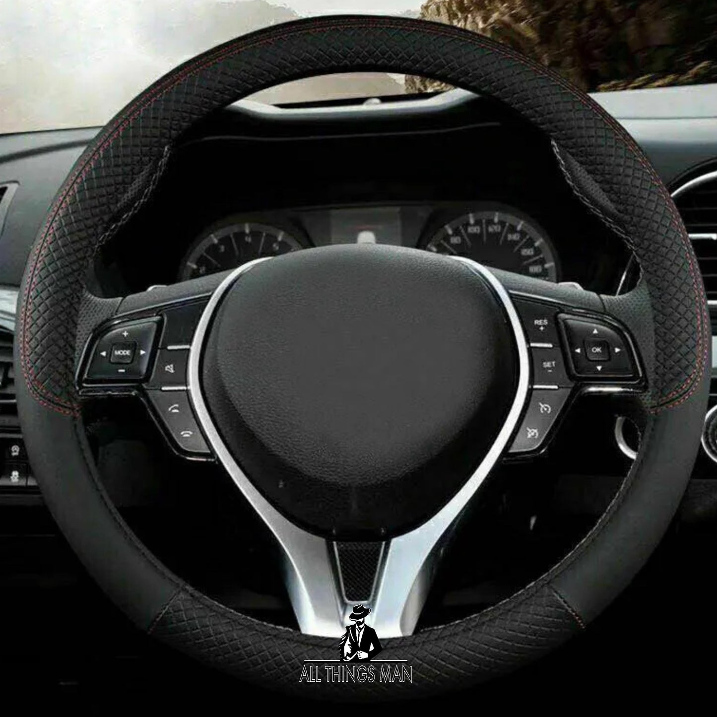 15" 38cm Black Auto Car Steering Wheel Cover Universal Leather Anti-slip Luxury