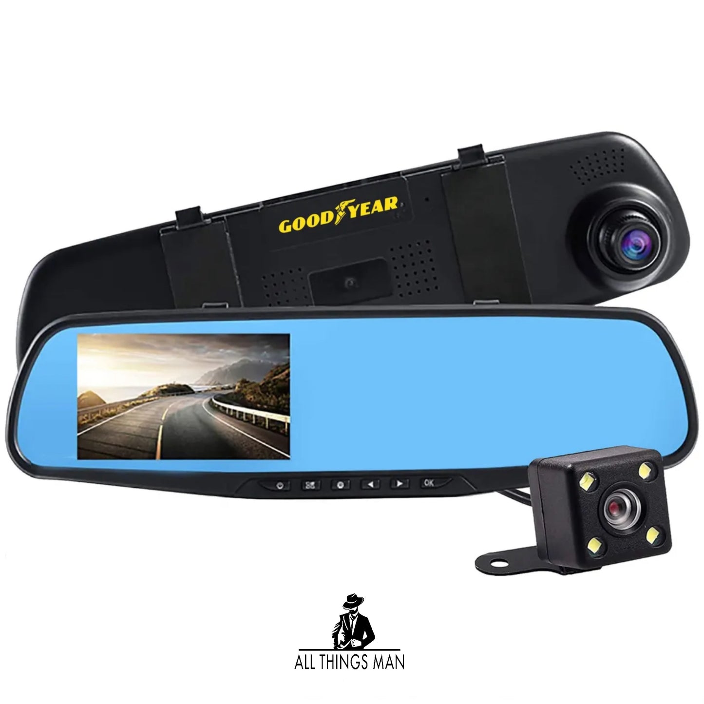 Goodyear HD Mirror Dash Cam Car DVR Video Recorder with Front and Rear Camera