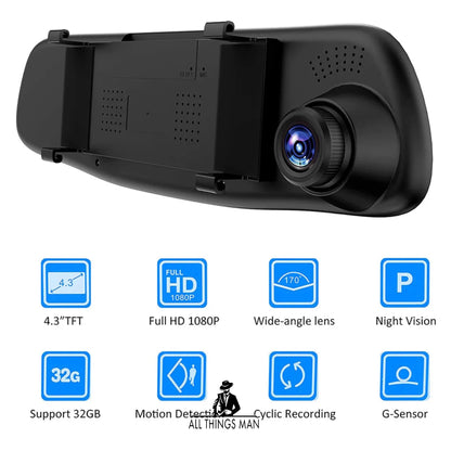 Goodyear HD Mirror Dash Cam Car DVR Video Recorder with Front and Rear Camera