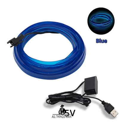 5M USB Car Interior LED Strip Lights Ambient Lighting Blue Neon Dash Glow Tube